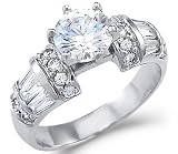 Search : Solid 14k White Gold Solitaire CZ Cubic Zirconia Large Engagement Ring 2 ct.