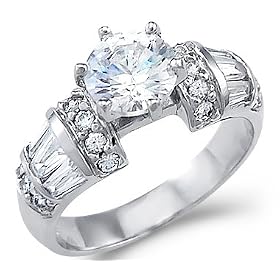 Solid 14k White Gold Solitaire CZ Cubic Zirconia Large Engagement Ring 2 ct.: Jewelry