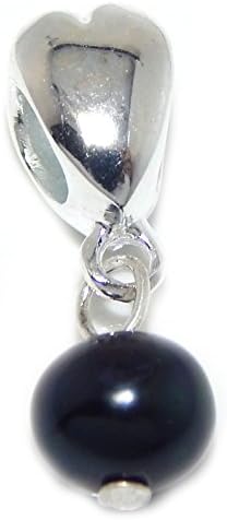 925 Sterling Silver Dangling "Black Imitation Pearl" Charm Bead