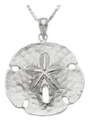 Solid 0.925 Sterling Silver Large Sand Dollar Charm Pendant Necklace