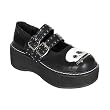 Demonia Shoes Women's EMILY-222, 2" Platform Black Pu Marry Janes Shoe W/Zipper Skull Head