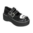 EMILY-222 2" P/F Blk Pu M/J Shoe W/Zipper Skull Hea