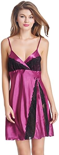 Vadoria Women's Sexy Babydoll Emulation Silk Braces Nightgown Dress Sleepwear (XL, Hot Pink)