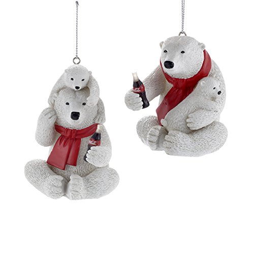 Kurt Adler Coca-Cola Resin Polar Bears and Cubs Pair Ornaments
