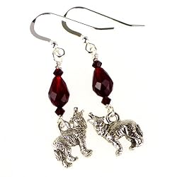 Sterling Silver and Swarovski Earrings with Pewter Wolf Drops