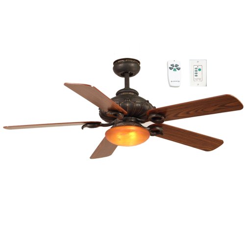 Ellington FRV52BBZ5CRW Fairview 52-Inch Five-Blade Ceiling Fan with Remote and Wall Control, Blacksmith Bronze with Amber Alabaster Light