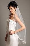 Wedding Bridal Veil, Pearl Beaded & Lace, 1 Layer 435IV