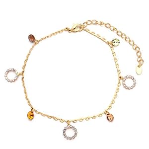 Pugster Golden Chain Dangle Topaz Jonquil Swarovski Crystal Round Clear Detailed Ankle Bracelet