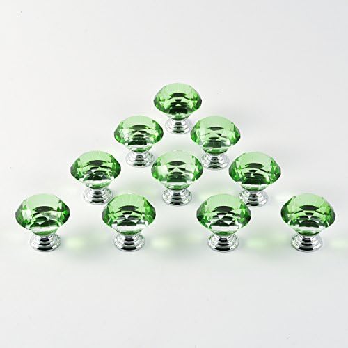 ERPower 10pcs 30mm Glass Clear Cabinet Knob Drawer Pull Handle Kitchen Door Wardrobe Hardware Used for Cabinet, Drawer, Chest, Bin, Dresser, Cupboard, Etc Green