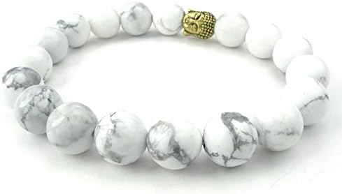 HotVally Turquoise Mens Womens Bracelet, Energy Bead, Buddha Mala Lucky Bracelet Wristband (Turquoise - White)