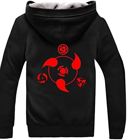 Jeneshop Mens Anime Naruto Sharingan Hoodie Zipper Coats Winter Outwear Thicken (S)