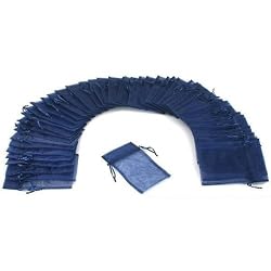 48 Jewelry Navy Blue Organza Drawstring Gift Bags 4x5"