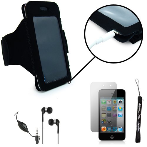 Durable Microfiber Work Out Exercise Sports Armband with 8 Secure Adjustable Sizes for New Apple iPod Touch 4 ( 4th Generation 8GB 16GB 32GB ) + Includes a Anti Glare Screen Protector + Includes Black Crystal Clear High Quality HD Noise Filter Earbuds (Wi