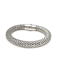 10MM Sterling Silver Italian Bracelets Beaded Style Rhodium Plated Magnet Lock Bracelet 7.5 Inches