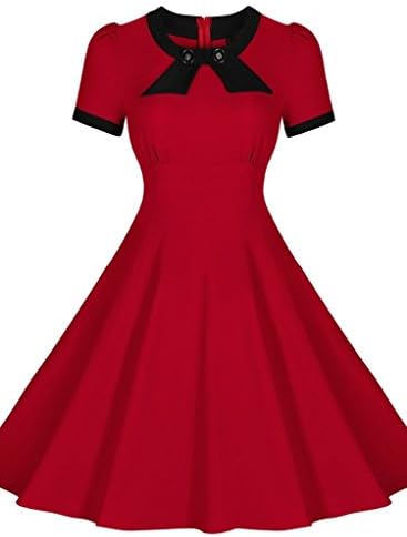 JOYEASYBUY Women's Scoop Neck Elengant Bow Vintage Casual Party Evening Dress Red Large