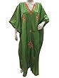 Boho Long Dress Green Embroidered Kaftan Dresses for Womens Free Size