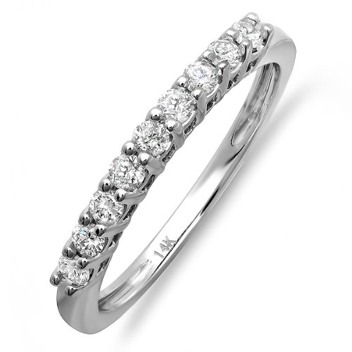 14K White Gold Round Diamond Anniversary Ring Wedding Matching Band Guard 1/3 CT (0.33 CT, G-H Color, SI-I Clarity) Discount