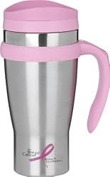 Trudeau Drivetime 18-Ounce Travel Mug, Breast Cancer Awareness, Pink
