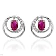 Earrings With 1.00ctw Precious Stones - Genuine Diamonds and Rubies Made in White Gold Length 13mm