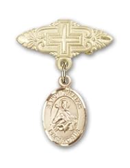 Gold Filled Baby Badge with St. William of Rochester Charm and Badge Pin with Cross