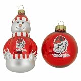 University of Georgia Bulldogs Snowman and Ball Mini Blown Glass Ornaments