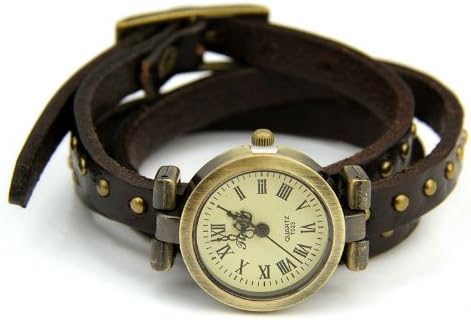 Longing Cow Leather Wrap Around Bracelet Analog Quartz Fashion Wrist Watch - Brown