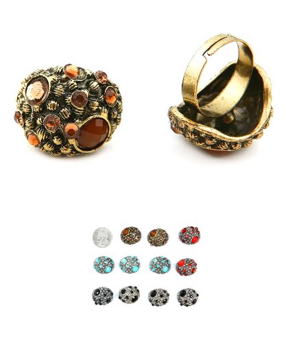 Improving Lifestyles Ring Adjustable Multi Stone and Crystal Amber