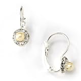 Silver Tone Faux Pearl Round Lever Back Earrings