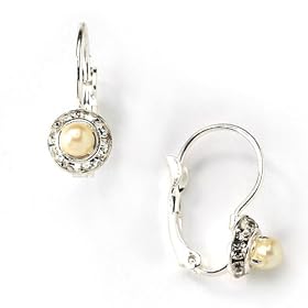 Silver Tone Faux Pearl Round Lever Back Earrings by 