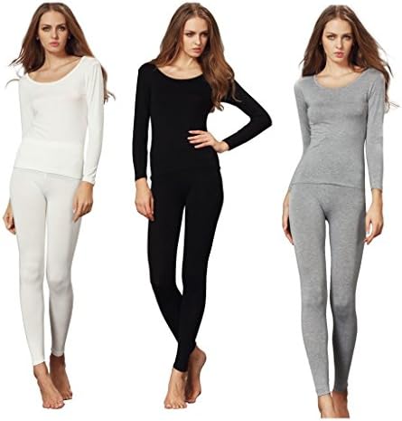 Liang Rou Women's Scoop Neck Stretch Top &amp; Bottom Thin Thermal Underwear Set 3-Pack Size S