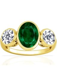 18K Yellow Gold Oval Cut Emerald Three Stone Ring
