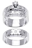 18K White Gold Diamond 1.10ct Wedding Band Set - Sizes 5-13