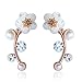 Gold Shell Pearl Flower Ear Vine Wrap Pin Sweep up Ear Cuffs Climber Earrings