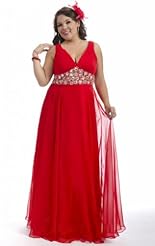 Plus Size Chiffon/Taffeta/Tulle Beaded Crystal Crystals Applique Lace Evening Dress/Prom Dress 