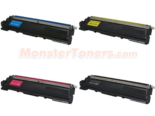 4-Pack Brother TN210BK, TN210C, TN210M, TN210Y Remanufactured Color Toner Cartridge Set for HL-3040CN, HL-3070CW, MFC-9010CN, MFC-9120CN, MFC-9320CW TN210 - 1 Black, 1 Cyan, 1 Magenta, 1 Yellow