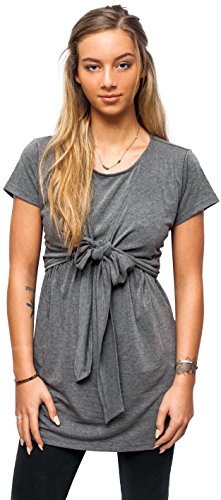 sofsy Soft-Touch Rayon Blend Tie Front Nursing Maternity Fashion Top (Small, Charcoal)