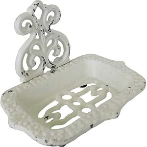 Creamy White Aged Vintage Style Metal Wall Mounted Saop Dish, Design 3
