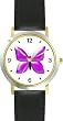 Purple Butterfly - JP Animal - WATCHBUDDY&reg; DELUXE TWO-TONE THEME WATCH - Arabic Numbers - Black Leather Strap-Size-Women's Size-Small