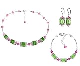 Green Clear Pink Swarovski Crystal Sterling Silver Bracelet Earrings 16 18 20 22 24 Necklace Jewelry Set