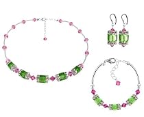 Green Clear Pink Swarovski Crystal Sterling Silver Bracelet Earrings 16 18 20 22 24 Necklace Jewelry Set from astore.amazon.com