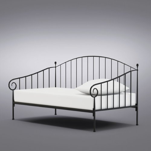 Matt Black Metal Twin Size Day Bed (Daybed) Frame With Metal Slats