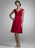 David's Bridal Short Satin Off-the-Shoulder A-Line with Ruching Style 83168