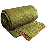 Silk Coverlet in Rust / Sage Size: Queen