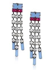 Steve Madden Blue and Pink Crystal Linear Drop Earrings