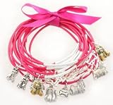 Multi-Layered Dog Charms on Hot Pink Rubber/Cords Bracelets