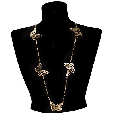 Long Antique Bronze Butterfly Necklace