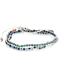 M.Cohen Hand made Designs Lapis, Turquoise, Coral, and Sterling Silver Beads Double Wrap Bracelet
