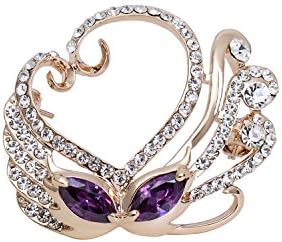 Brilliant Elegant Mother's Gift Gold-tone Purple Cubic Zircon Swan Love Heart Souvenir Present Brooch Pin