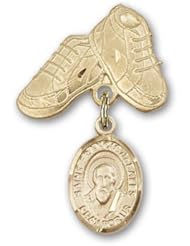 Gold Filled Baby Badge with St. Francis de Sales Charm and Baby Boots Pin