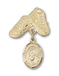 14K Gold Baby Badge with St. Francis de Sales Charm and Baby Boots Pin
